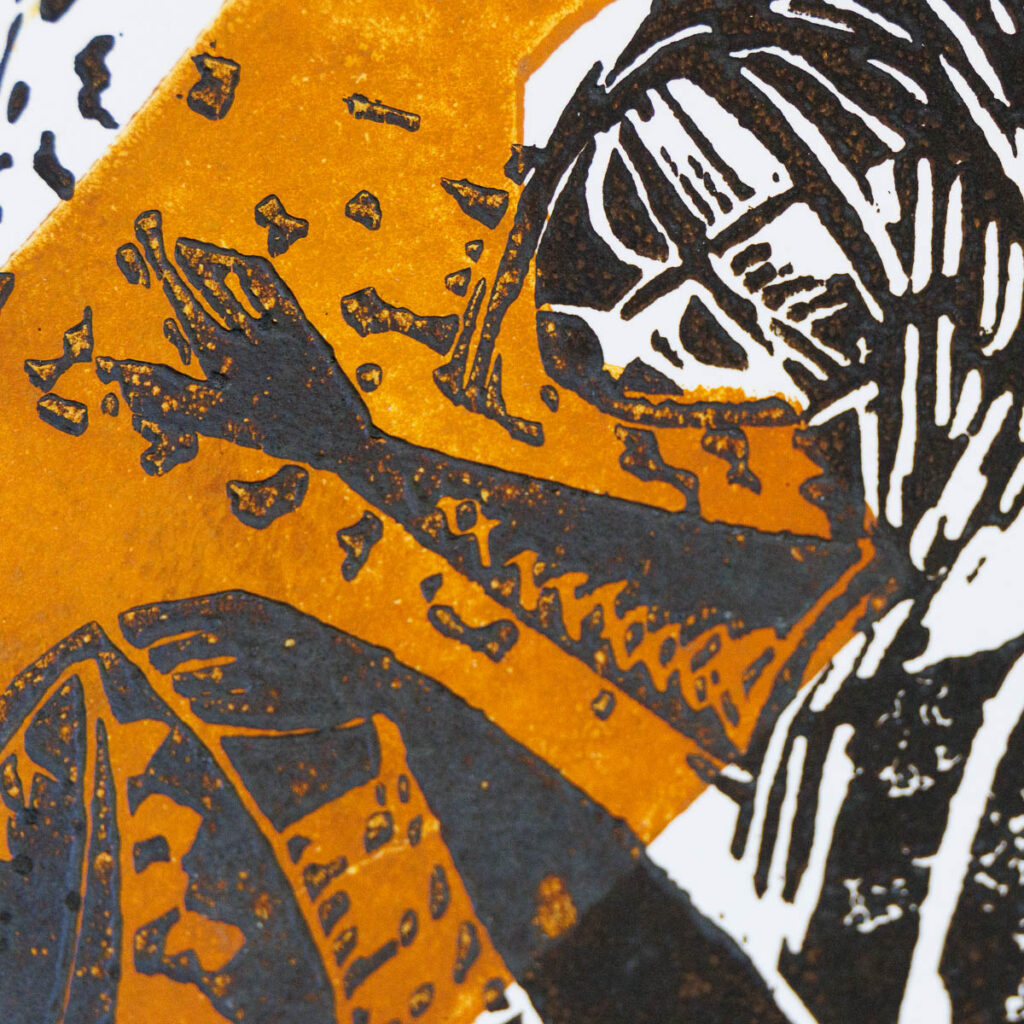 Lino uit de jaren ’70 opnieuw ingelijst en beschermd voor de toekomst