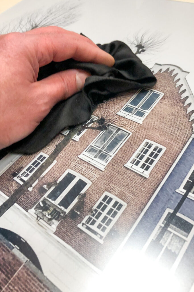 Waalkade in de sneeuw; foto ingelijst in dun eiken